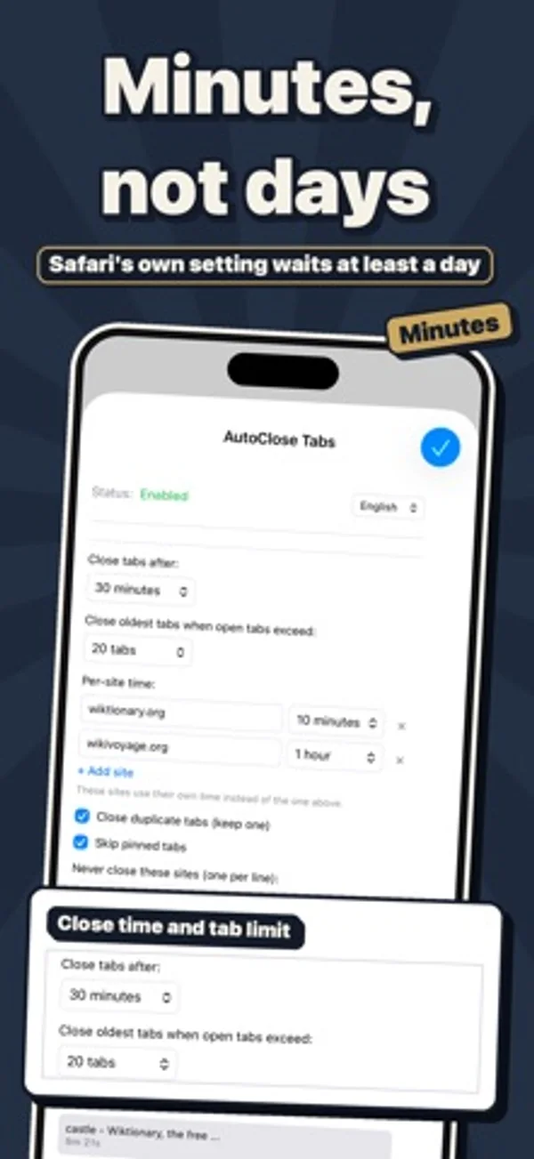 AutoClose Tabs – Auto Cleanup — iPhone screenshots 1
