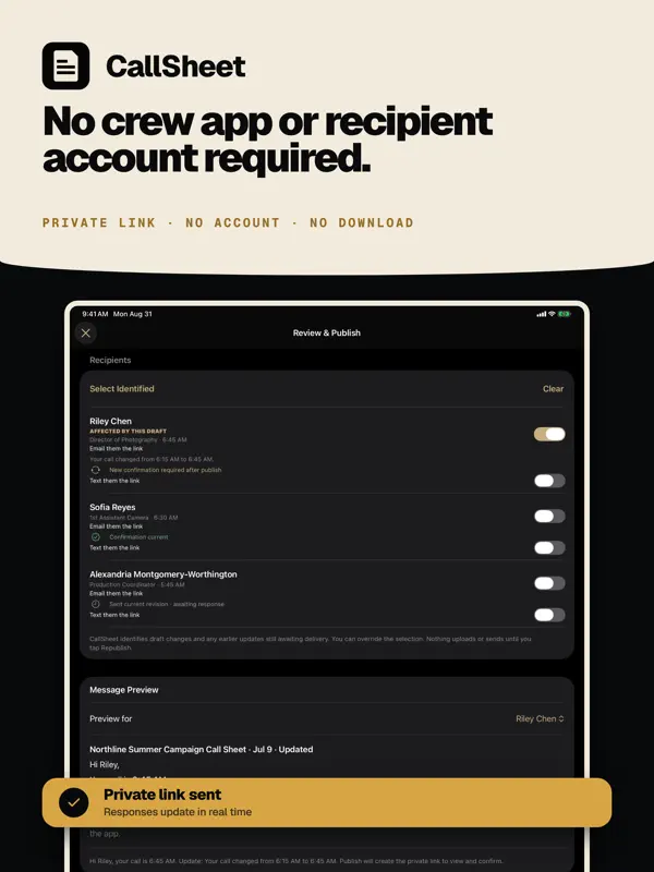 CallSheet: Crew Calls — iPad スクリーンショット 9