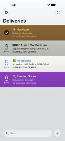 Deliveries: a package tracker — iPhone screenshots 1