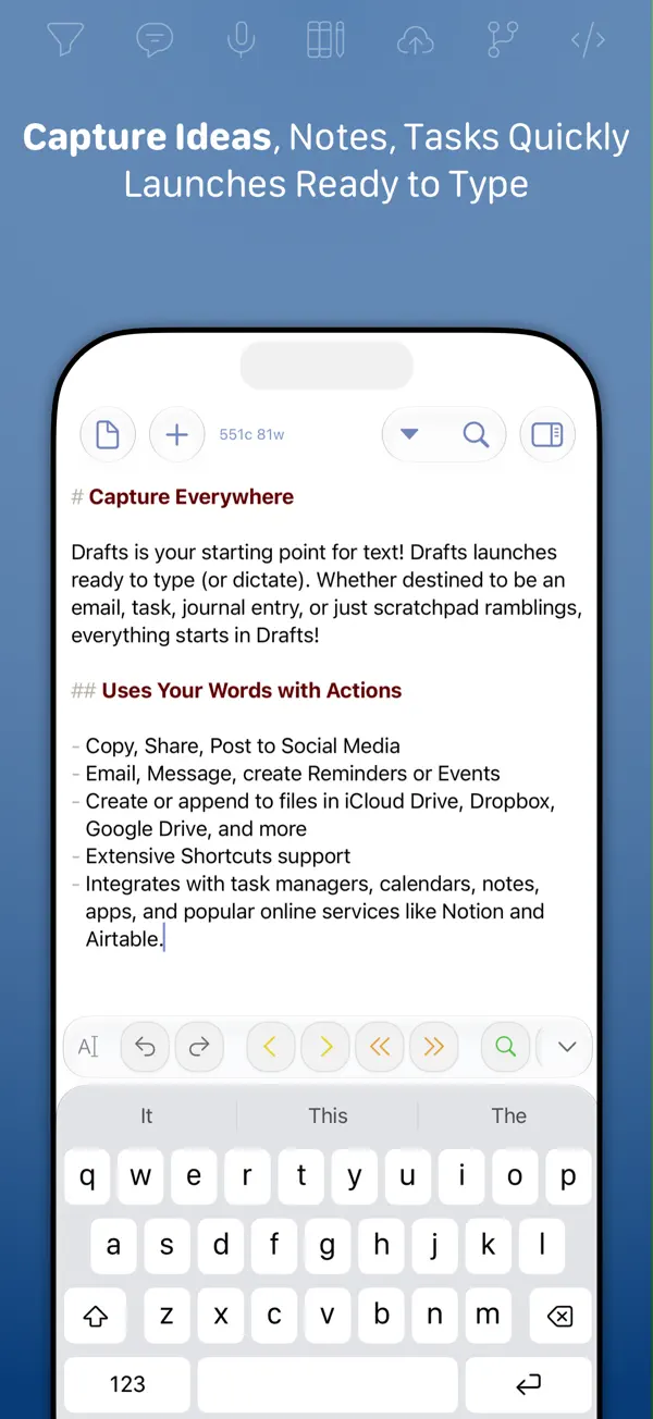 Drafts — iPhone screenshots 1