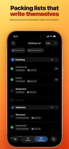 journeybot: trip packing list — iPhone 스크린샷 2