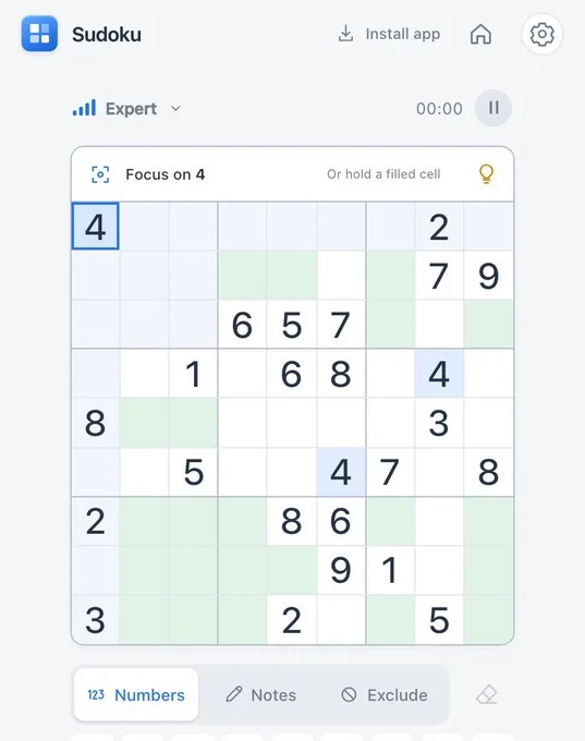 Before: the Sudoku app on the closed iPhone Duo in Safari, about 466 by 590. Two header rows sit above the board and the number keys are cut off at the bottom.