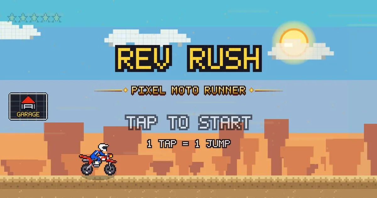 Rev Rush title screen filling the inner display of an open iPhone Duo.