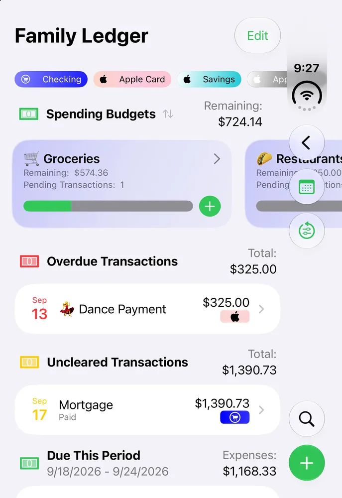 Bills to Budget: a payments calendar fills the open Duo