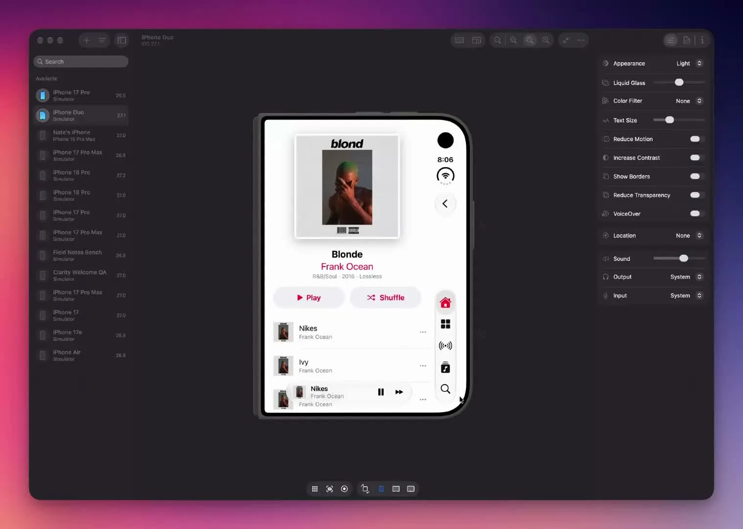 Expo UI examples: a music player that reflows on the Duo