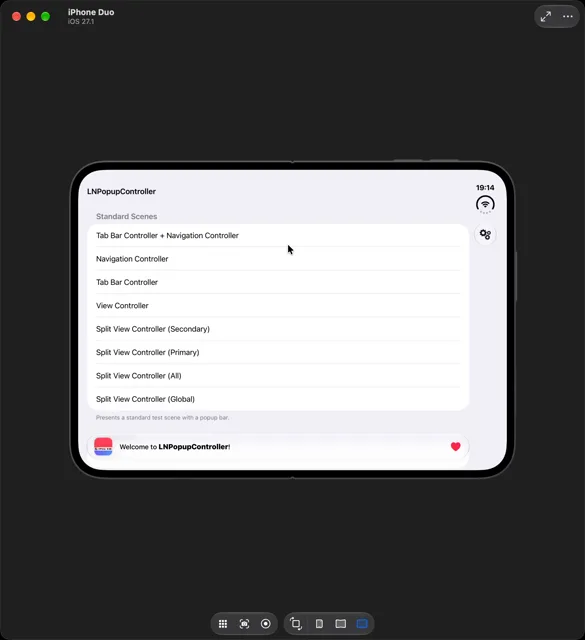 LNPopupController: a mini player bar on every Duo screen