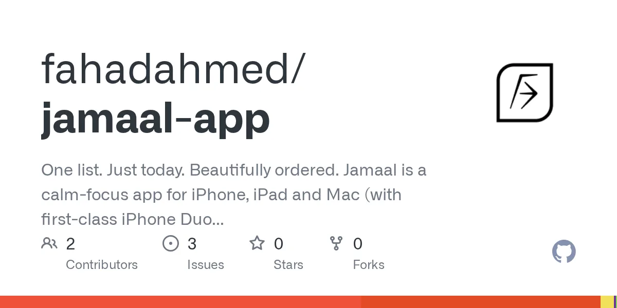 One list. Just today. Beautifully ordered.  Jamaal is a calm-focus app for iPhone, iPad and Mac (with first-class iPhone Duo support). Releasing Dec 2026. - fahadahmed/jamaal-app
