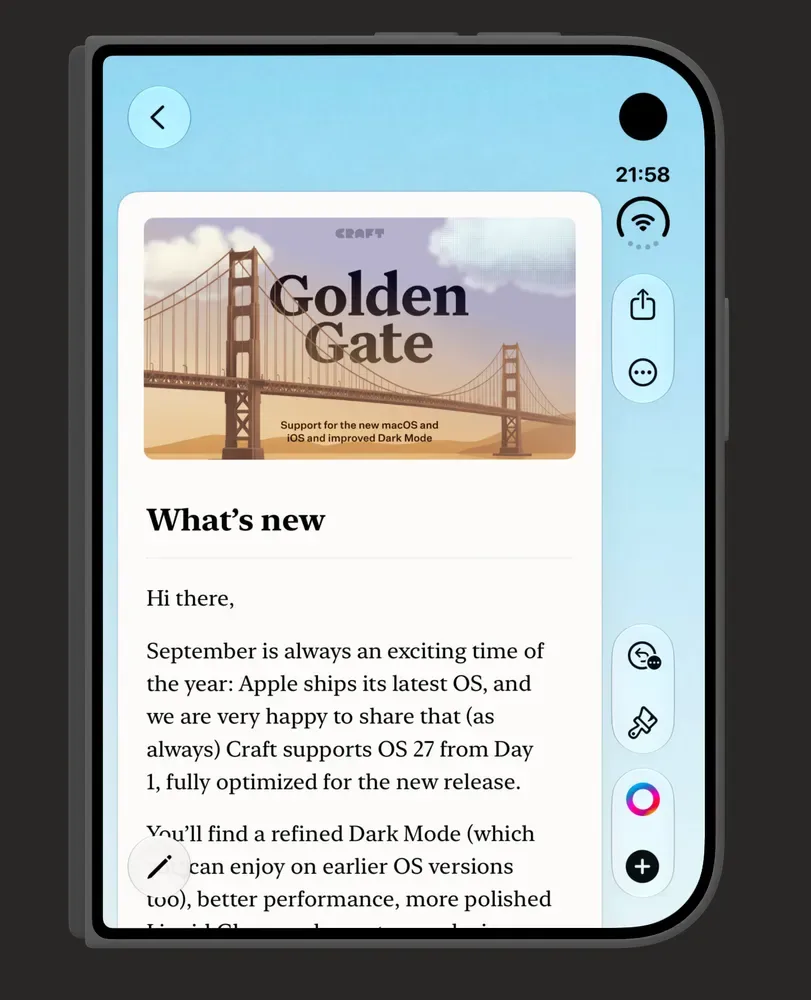 Craft: document controls moved to the cover's side strip
