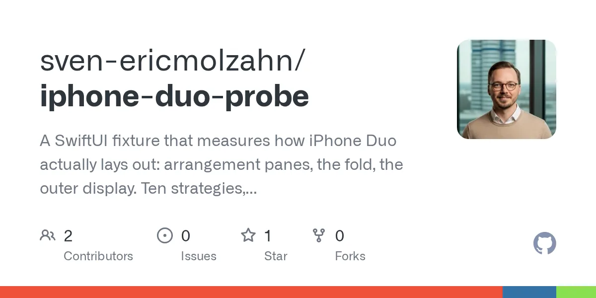 A SwiftUI fixture that measures how iPhone Duo actually lays out: arrangement panes, the fold, the outer display. Ten strategies, one launch argument, screenshots and numbers. - sven-ericmolzahn/ip...