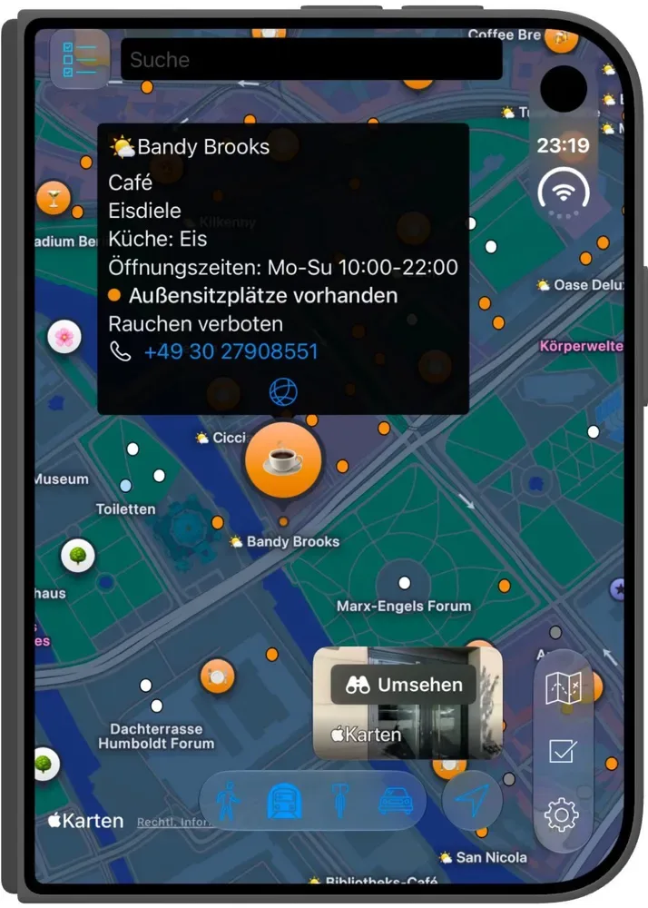 CleanAirNav Outside: a city map with tabs down the cover