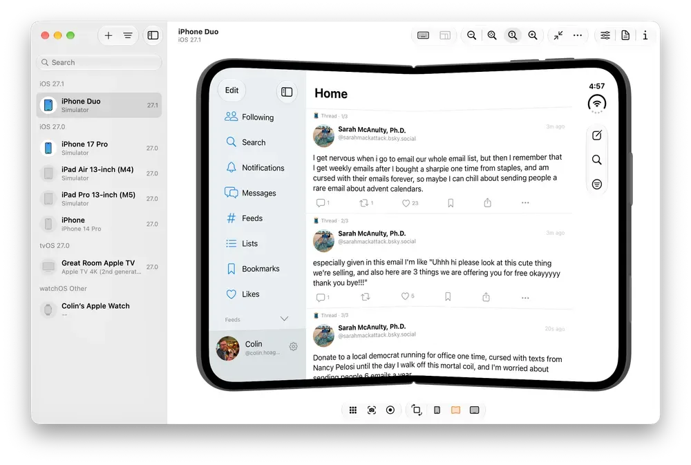 Bayou: Bluesky sidebar on one half, timeline on the other