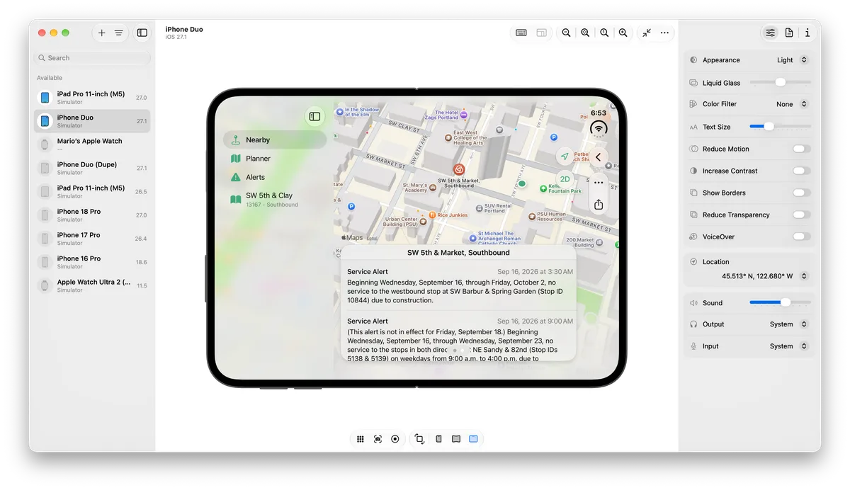 PDX Transit: a floating sidebar that takes half the fold