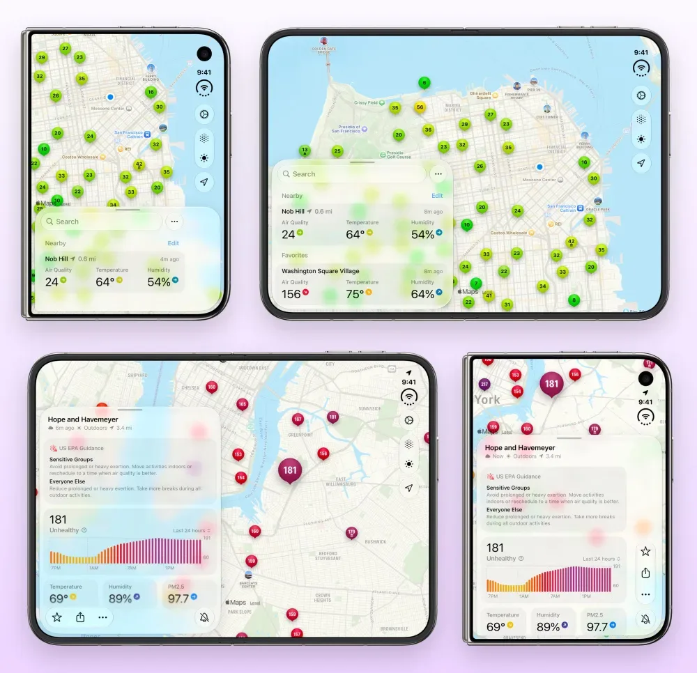 Paku: the air map's sheet moves aside when the Duo opens