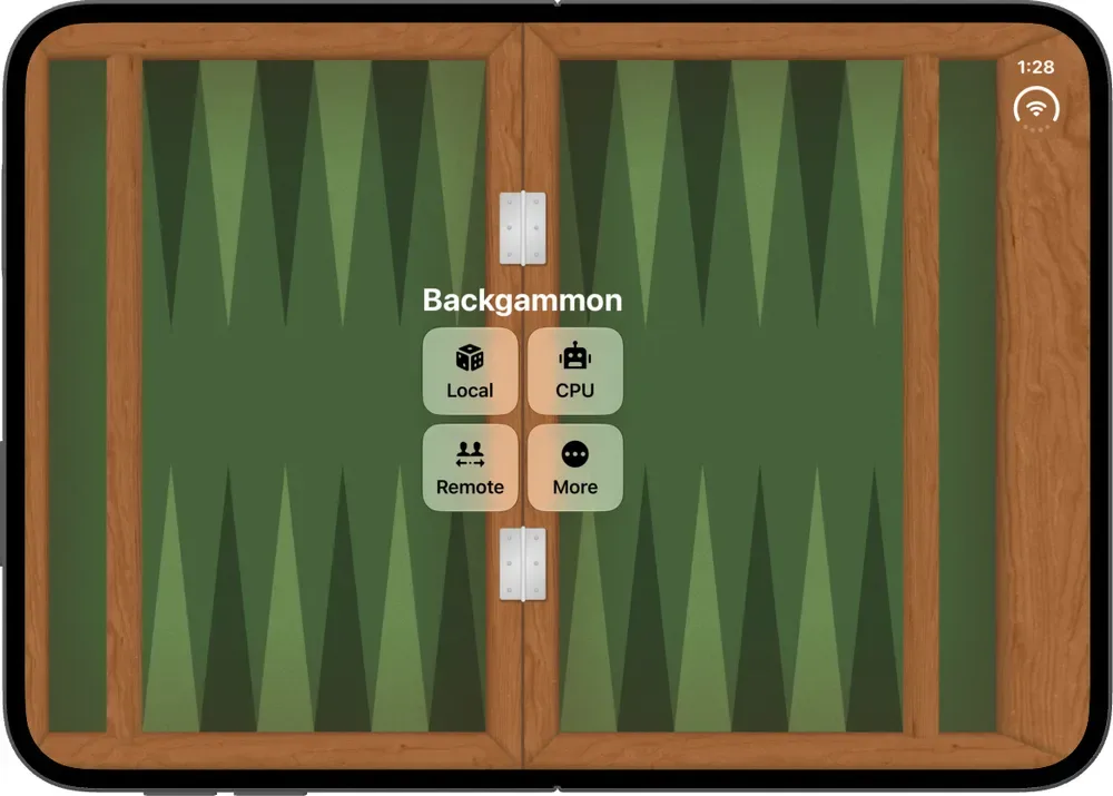 Backgammon with Buddies: the board's hinge sits on the fold