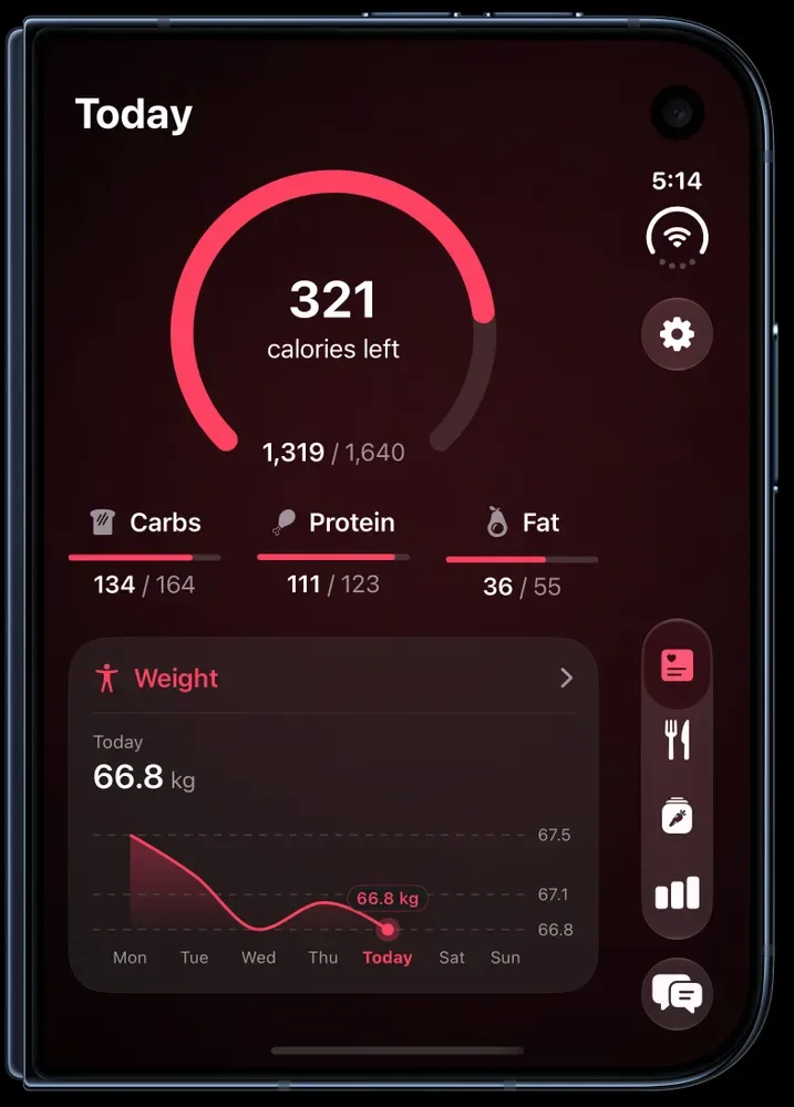 Nunch: the calorie ring gets its macros beside it when open
