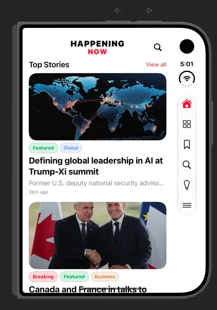 HappeningNow: trending on one half, top stories on the other