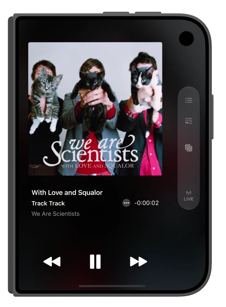 Longplay's now playing view on an iPhone Duo's outer display